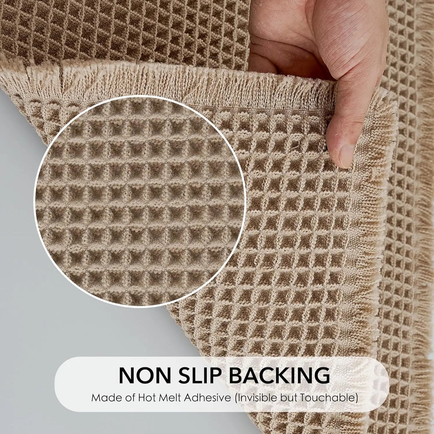 Non Slip Waffle Brown Bathroom Rugs, Super Absorbent Quick Dry Soft Washable Small Bath Mat with Tassels for Bathroom Floor