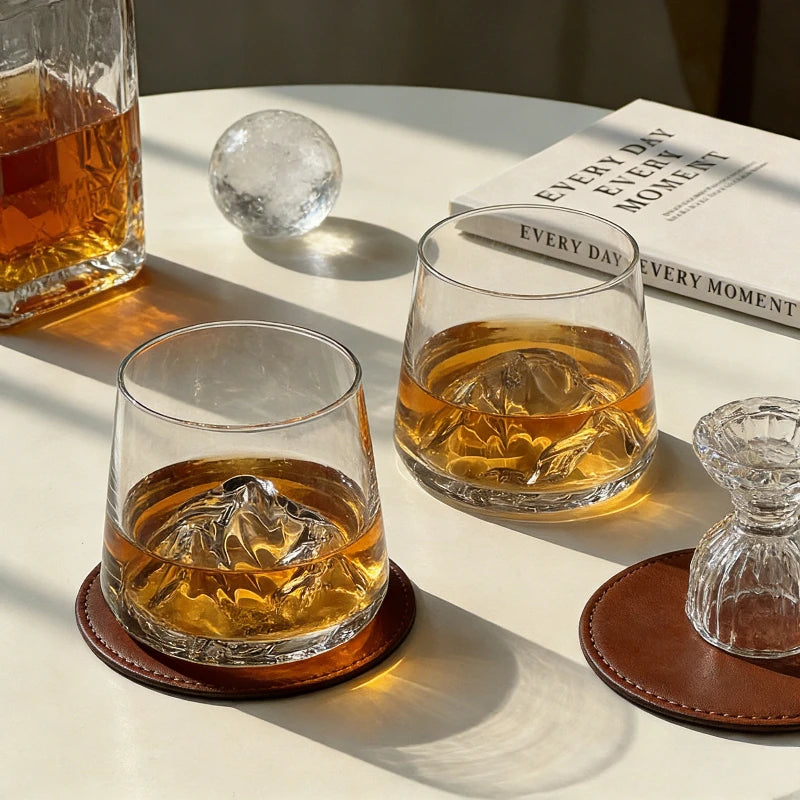 1/2pcs Glass Cup Mountain Whiskey Glass Transparent Beer Water Cup Milk Coffee Mug Tea Juice Drink Cup Bar Kitchen Drinkware