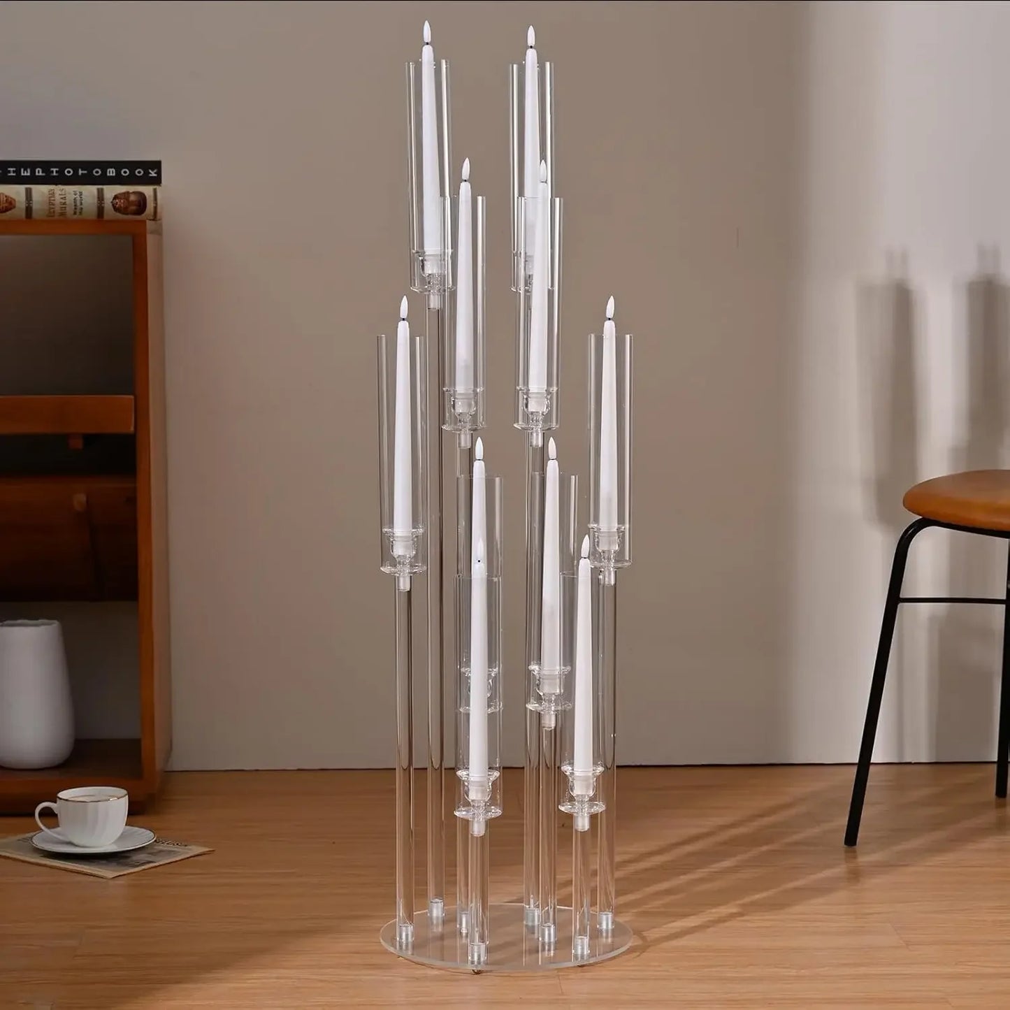 10Pcs Acrylic Candelabra 10 Arm Clear Candle Holder Table Centerpiece Home Decoration
