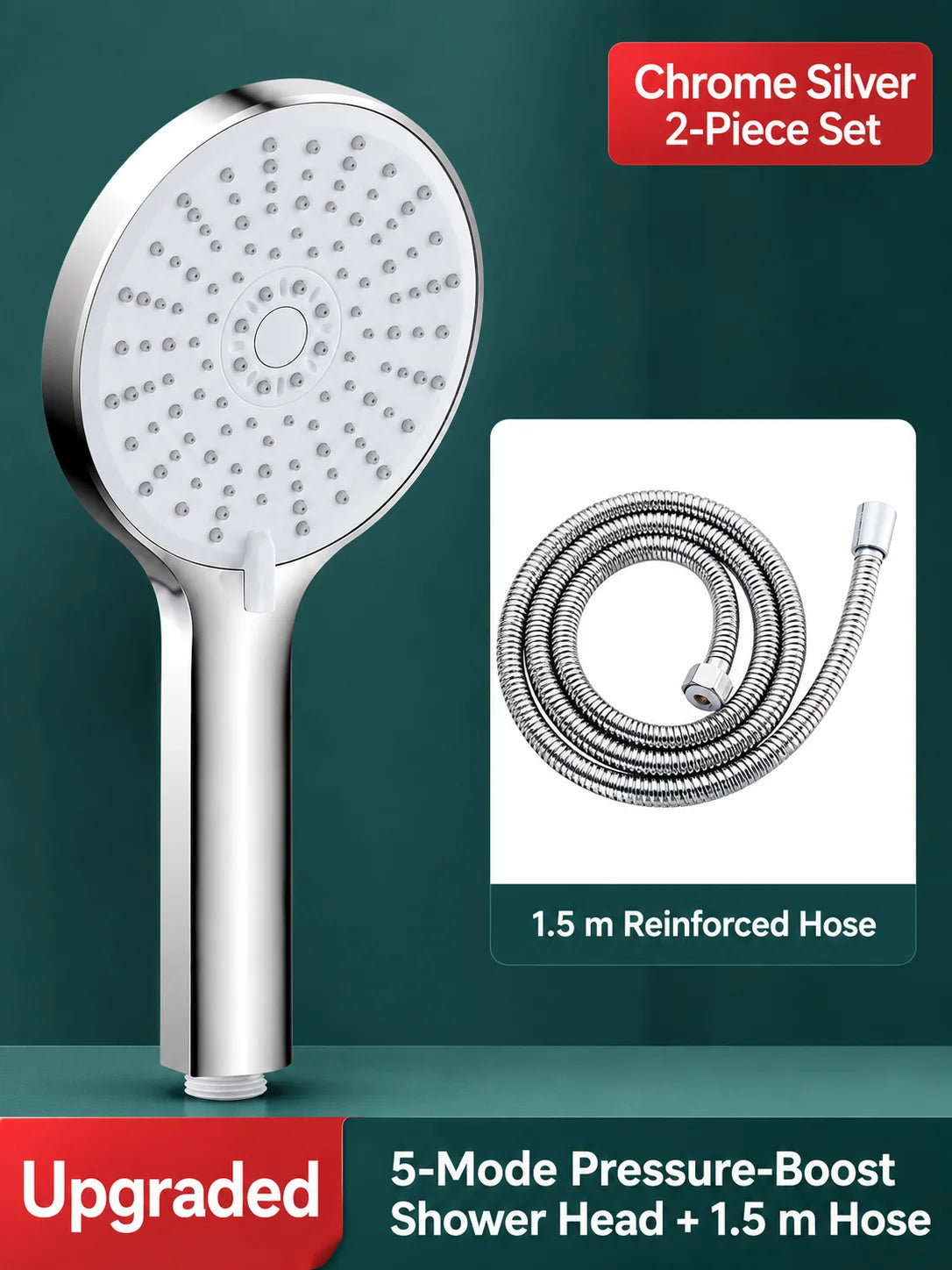 Universal High Pressure Shower Head Handheld Water Saving Booster Showerhead with Silicone Nozzles for Bathroom Accessories