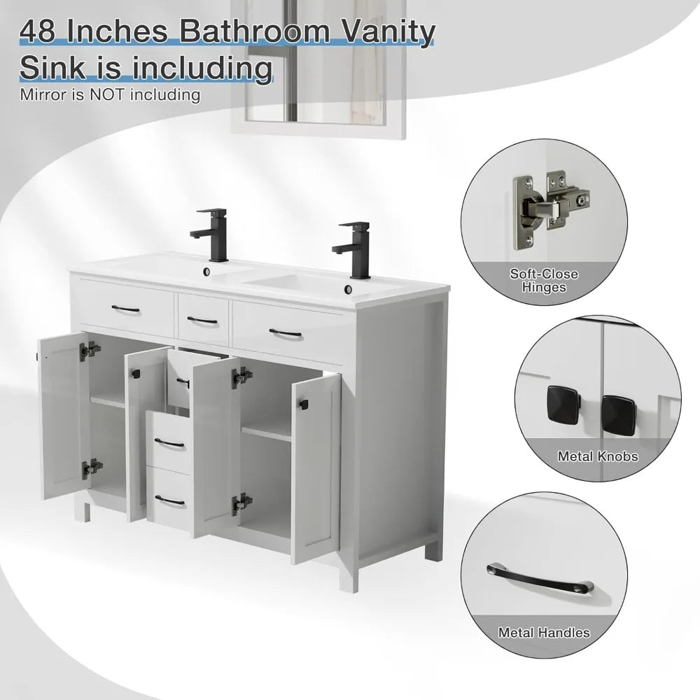 48" Modern Bathroom Vanity and Sink, Painted Bathroom Storage Cabinet with Double Sink, Four Doors and Three, Customized