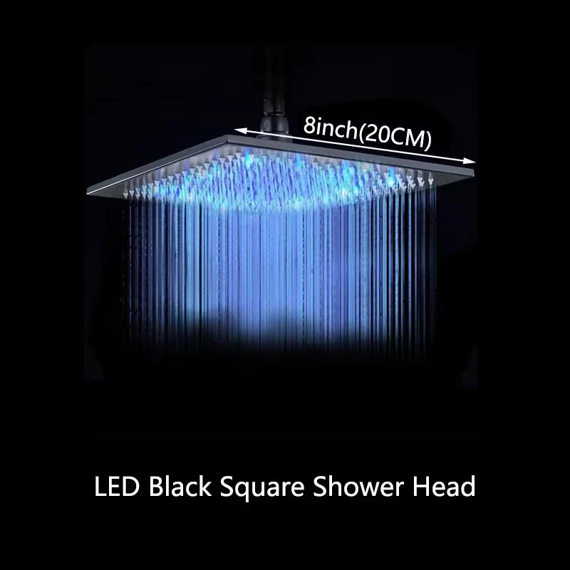 Rainfall Shower Head LED Changing 12/16" Square Brass Shower Head Faucet Bathroom Accessory Top Over-head Shower Sprayer