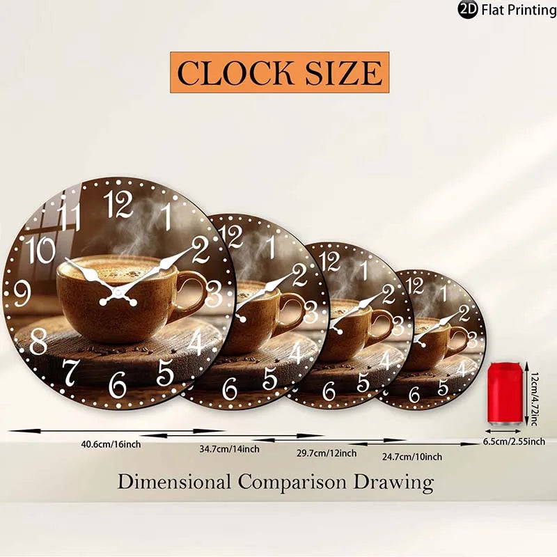 Wooden Silent Wall Clock Coffee cup with steam clock face Quartz Clocks Farmhouse,Office,Idea Christmas,Halloween,New Year Gift