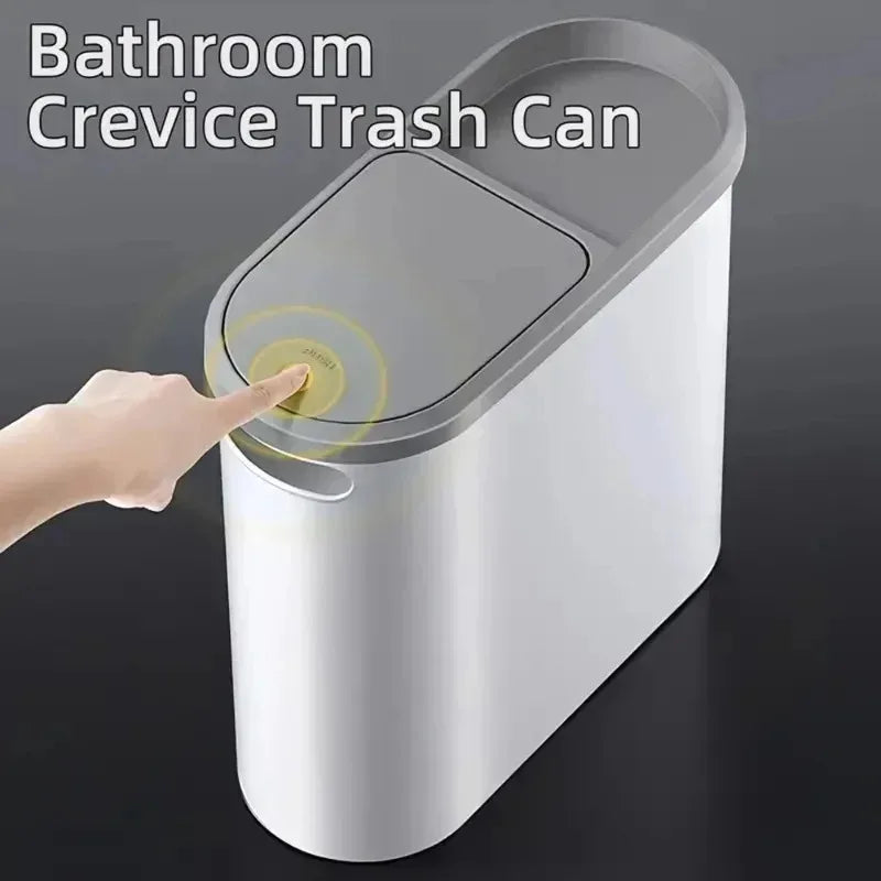 Press Type Trash Can With Lid Narrow Design Large Capacity Household Waste Bin For Bathroom Kitchen Bedroom Storage Container