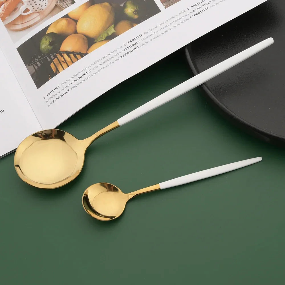 16/24/32/48Pcs Dinnerware Set White Gold Dinner Cutlery Set Stainless Steel Flatware Fork Kitchen Knife Fork Spoon Tableware Set