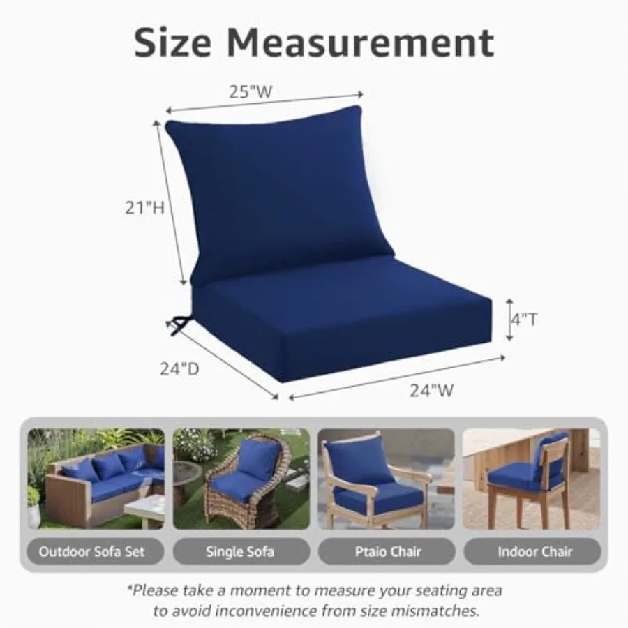 Outdoor Seat Cushion Set 4, Waterproof and Fade Resistant Patio Furniture Cushions with Removable Cover and Ties, Thick Deep Seat