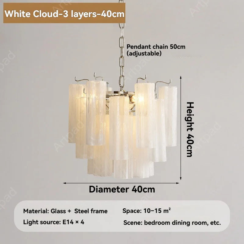Round Murano Glass Chandelier Crystal Tube LED Ceiling Light for Living Room Dining Room Bedroom Luxury Modern Home Decor Lamp