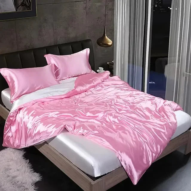 Mulberry 100% Silk Bedding Sets Skin Friendly Ice Silk Bed Sets Quilt Cover with Bed Sheet Pillowcase King Queen Full Twin Size