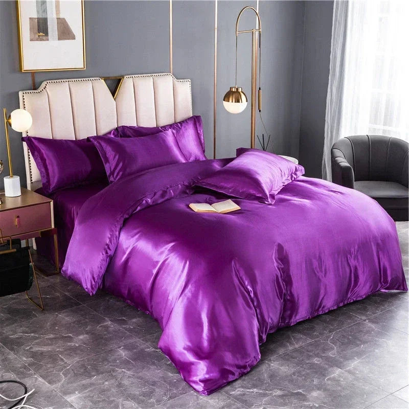 Mulberry 100% Silk Bedding Sets Skin Friendly Ice Silk Bed Sets Quilt Cover with Bed Sheet Pillowcase King Queen Full Twin Size