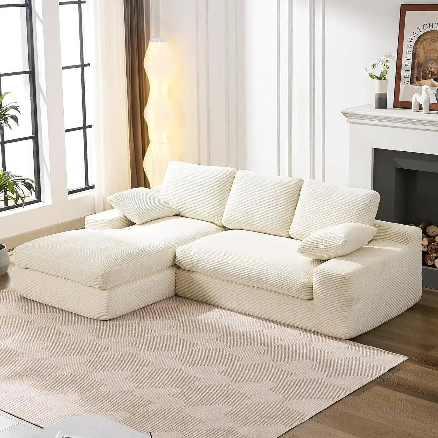 Cloud Modular Sectional Couch 98.4' with Chaise L-Shaped Modern Deep Seat Corduroy Upholstered Sofa for Living Customized