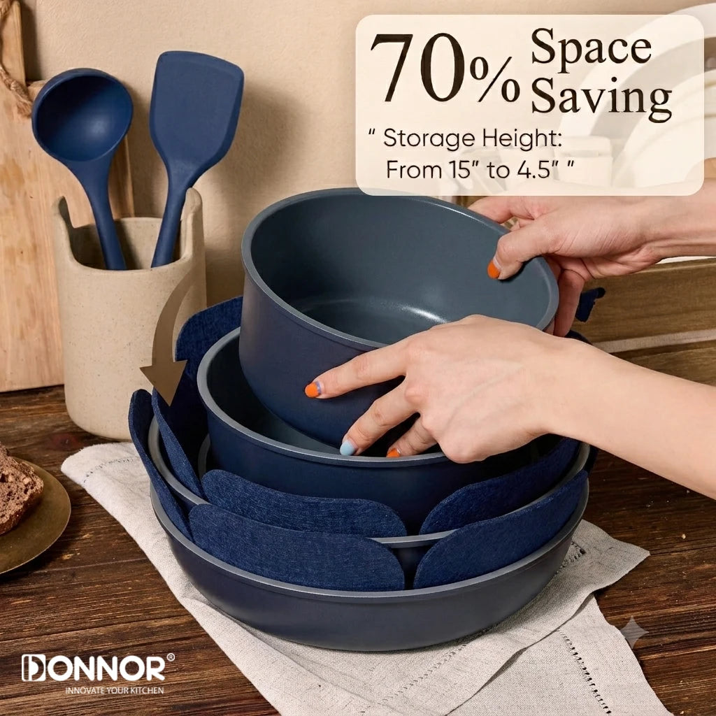 Donnor 19PCS Detachable Handle Cookware Set, Non-Stick Die-Cast Aluminum Pots and Pans Set for Induction, Home Kitchen