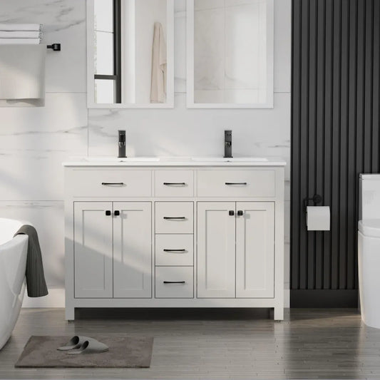 48" Modern Bathroom Vanity and Sink, Painted Bathroom Storage Cabinet with Double Sink, Four Doors and Three, Customized