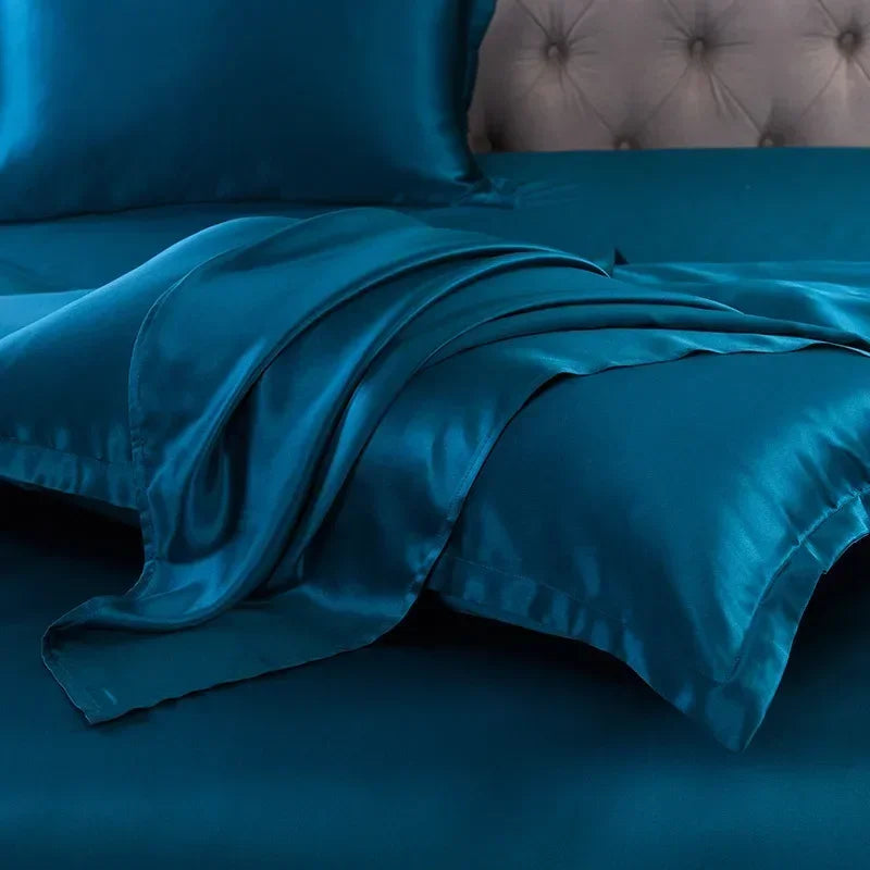Mulberry 100% Silk Bedding Sets Skin Friendly Ice Silk Bed Sets Quilt Cover with Bed Sheet Pillowcase King Queen Full Twin Size