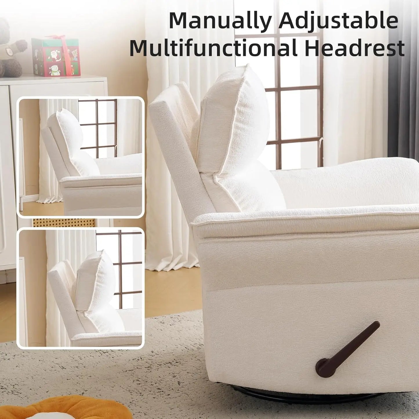 26" Extra Wide Oversized Recliner Chair 360° Swivel Rocker with Adjustable Headrest Chenille Glider Customized Comfort Home