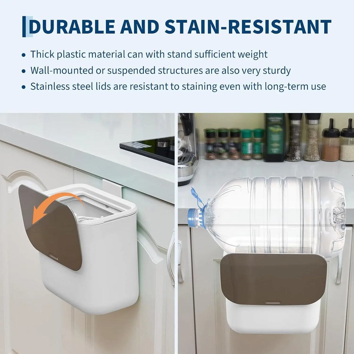 Tacleekii 7L 9L Kitchen Compost Bin for Counter Top or Under Sink Hanging Small Trash Can with Lid for Cupboard Bathroom Bedroom Office Camping