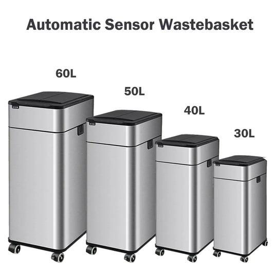 Smart Trash Can 20 30 40 50 60 Liters Wastebasket Large Kitchen Garbage Cube Home Automatic Stainless Steel Garbage Bin Dustbin