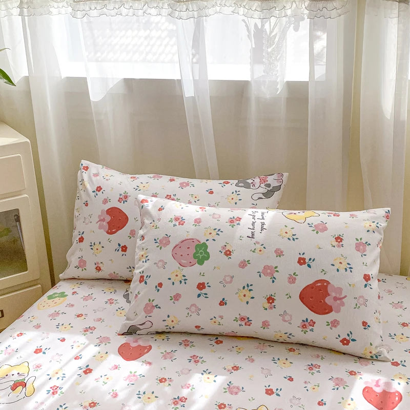 2025 New Bed Hat Print Cartoon Water Clouds Cotton Bedspread Student Mattress Cover Skin Friendly Full Wrap with Elastic Sheet
