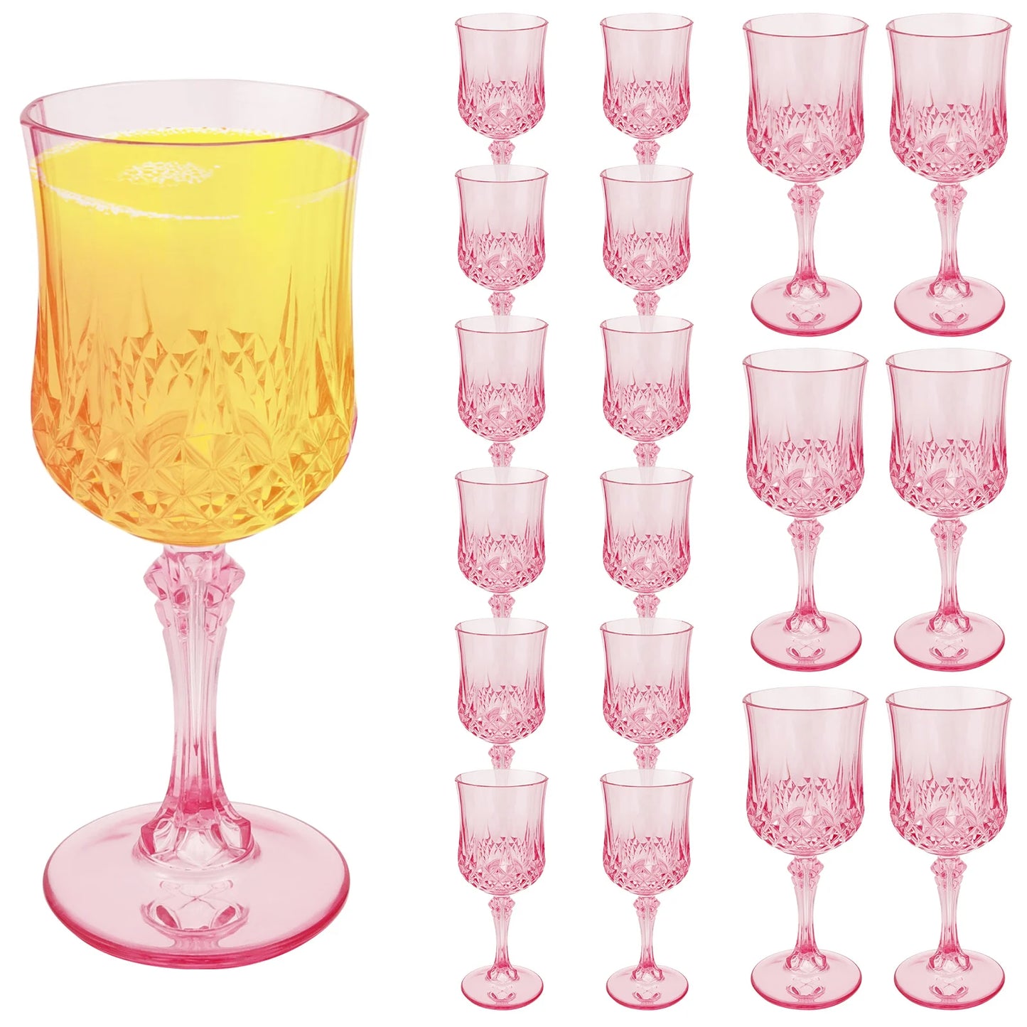 12/24/36Pcs Plastic Champagne Flutes Reusable Wine Glasses Elegant Pink Champagne Flutes for Wedding Party Wine Bar Easy Clean