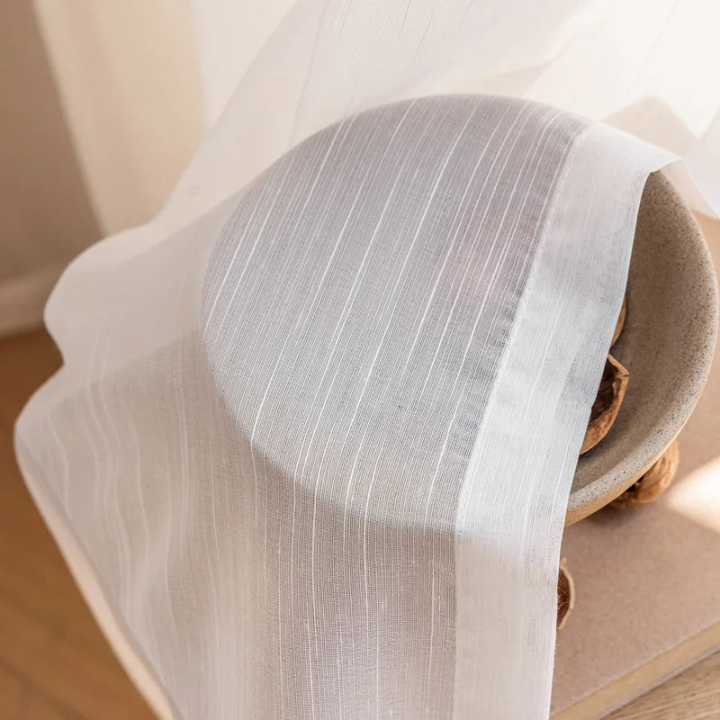 Custom Size Semi Solid White Striped Tulle Window Sheer Curtain Tulles for Living Room Bedroom Voile Kitchen Drape Blinds Drapes