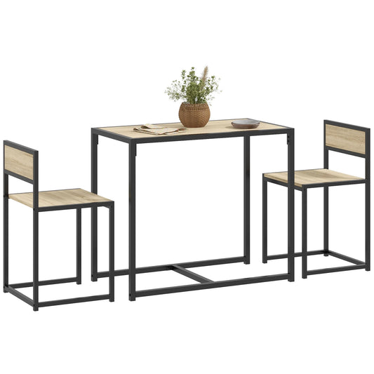 Homcom Small Dining Table Set for 2, Kitchen Table and Chairs Set, Compact Dining Sets for Small Spaces, Oak