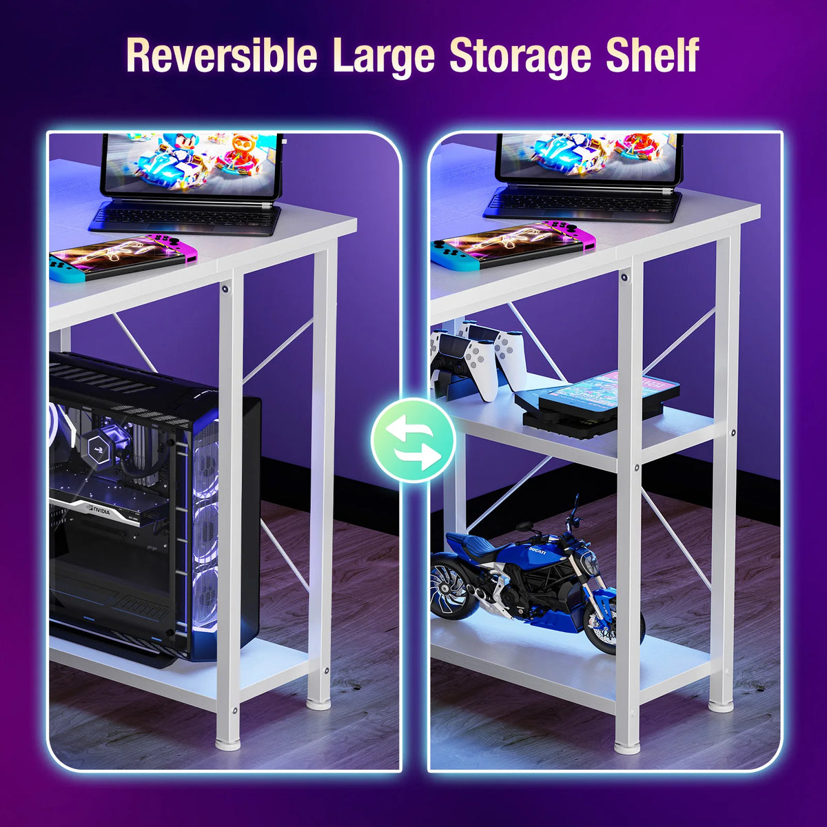 JHK 48 Inch Computer Desk with with Shelves Storage Drawers Office Wood Table with LED Lights Power Outlets Gaming Desk