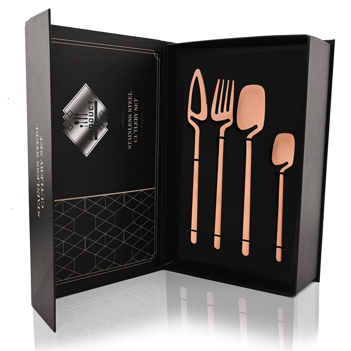 24Pcs Black Dinnerware Set 18/10 Stainless Steel Tableware Set Fork Knife Spoon Cutlery Set Gift Box Flatware Dishwasher Safe