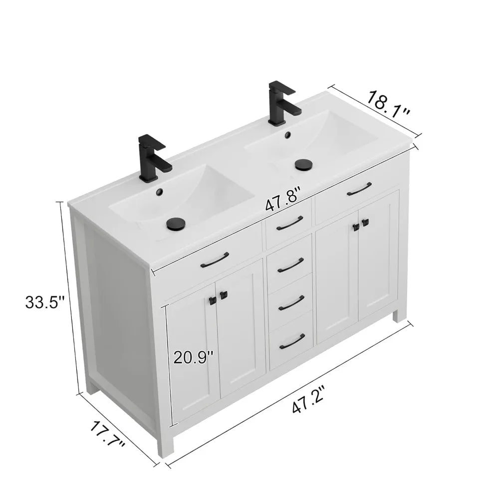 48" Modern Bathroom Vanity and Sink, Painted Bathroom Storage Cabinet with Double Sink, Four Doors and Three, Customized