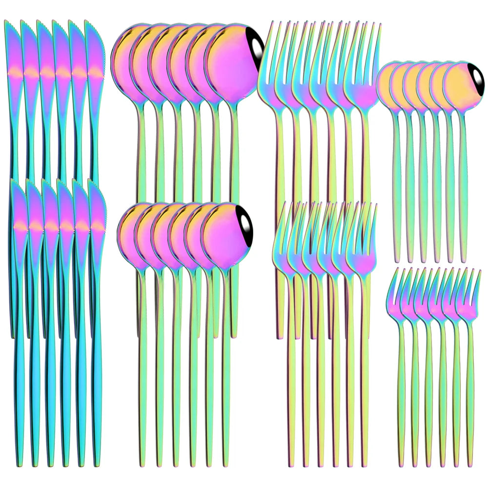 48pcs Black Gold Cutlery Set Knife Dessert Fork Coffee Spoon Dinnerware Stainless Steel Tableware Western Party Kitchen Flatware