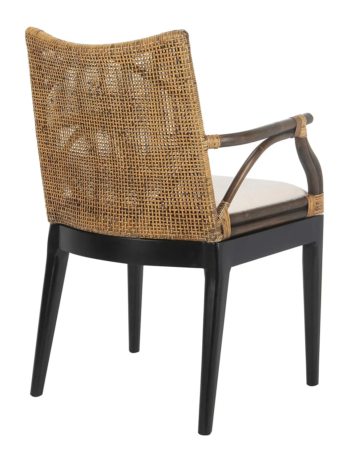 Home Collection - Gianni Brown & Black Solid Wood Rattan Arm Chair, Tropical Coastal Accent Seating for Living Room, Customized