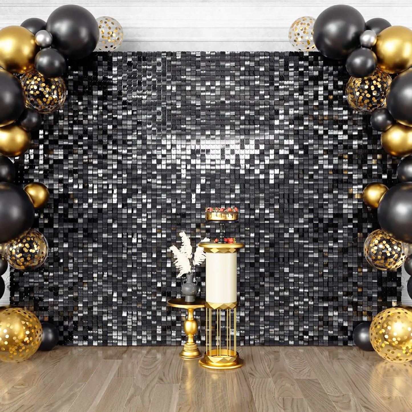 black Shimmer Wall Backdrop Square Sequin Glitter Backdrop Panel,Perfect for ,  Birthday party Halloween and graduation season