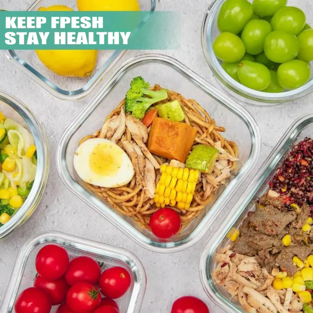8 Pack Multi-capacity Glass Storage Organizer with Snap Lock Lids, Glass Food Containers Complete with Marker and Label Stickers, Stackable Vessels for Household Dry Food Arrangement, School Lunch Prep and Outdoor Picnic Orga