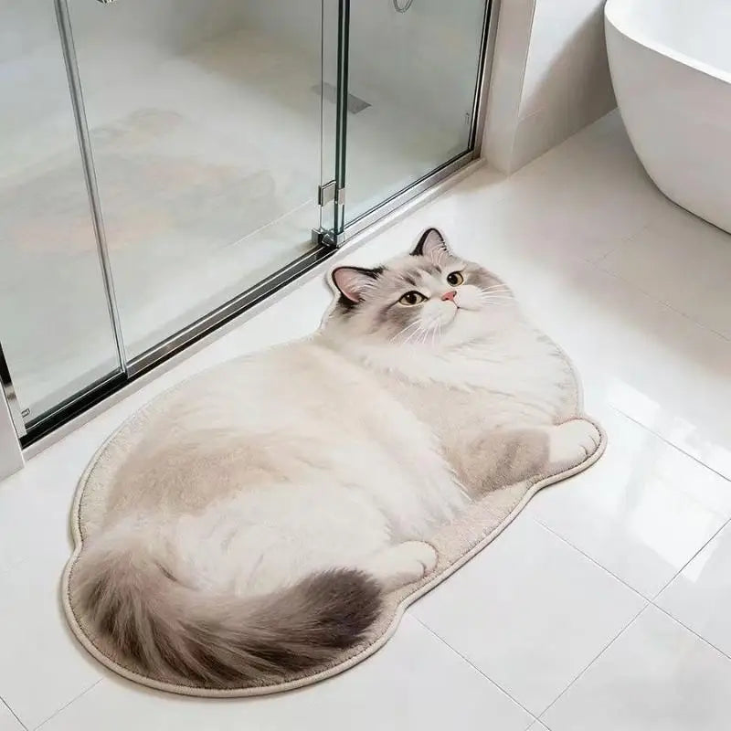 High Absorption Non Slip Cat Design Bath Mat in Diatomite for Quick Drying