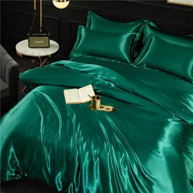 Mulberry 100% Silk Bedding Sets Skin Friendly Ice Silk Bed Sets Quilt Cover with Bed Sheet Pillowcase King Queen Full Twin Size