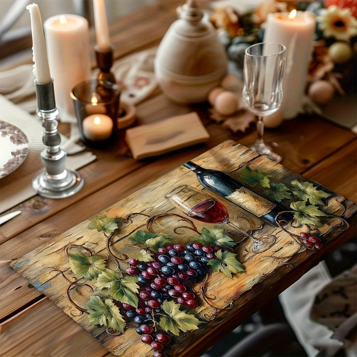 4/6/8pcs Country Wine Grape Pattern Placemats, 12x18 Inches Heat-Resistant Washable Decorative Table Mats for Dining Room, Home