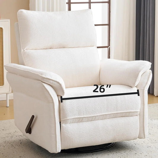 26" Extra Wide Oversized Recliner Chair 360° Swivel Rocker with Adjustable Headrest Chenille Glider Customized Comfort Home