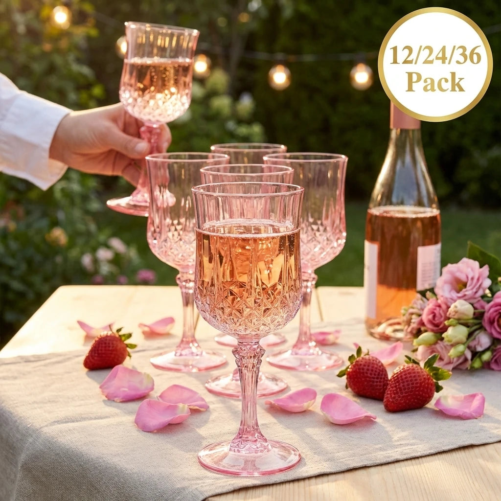 12/24/36Pcs Plastic Champagne Flutes Reusable Wine Glasses Elegant Pink Champagne Flutes for Wedding Party Wine Bar Easy Clean