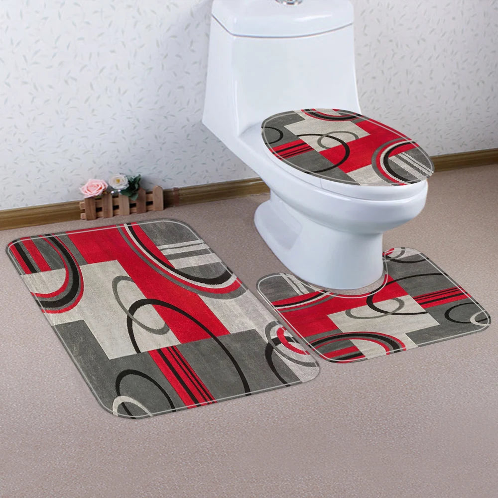 1/4 Geometric stripes shower Curtains, Toilet Seat Decoration, Shower Curtain with Carpet and Toilet Lid, 12 70.8x70.8 inch Hook