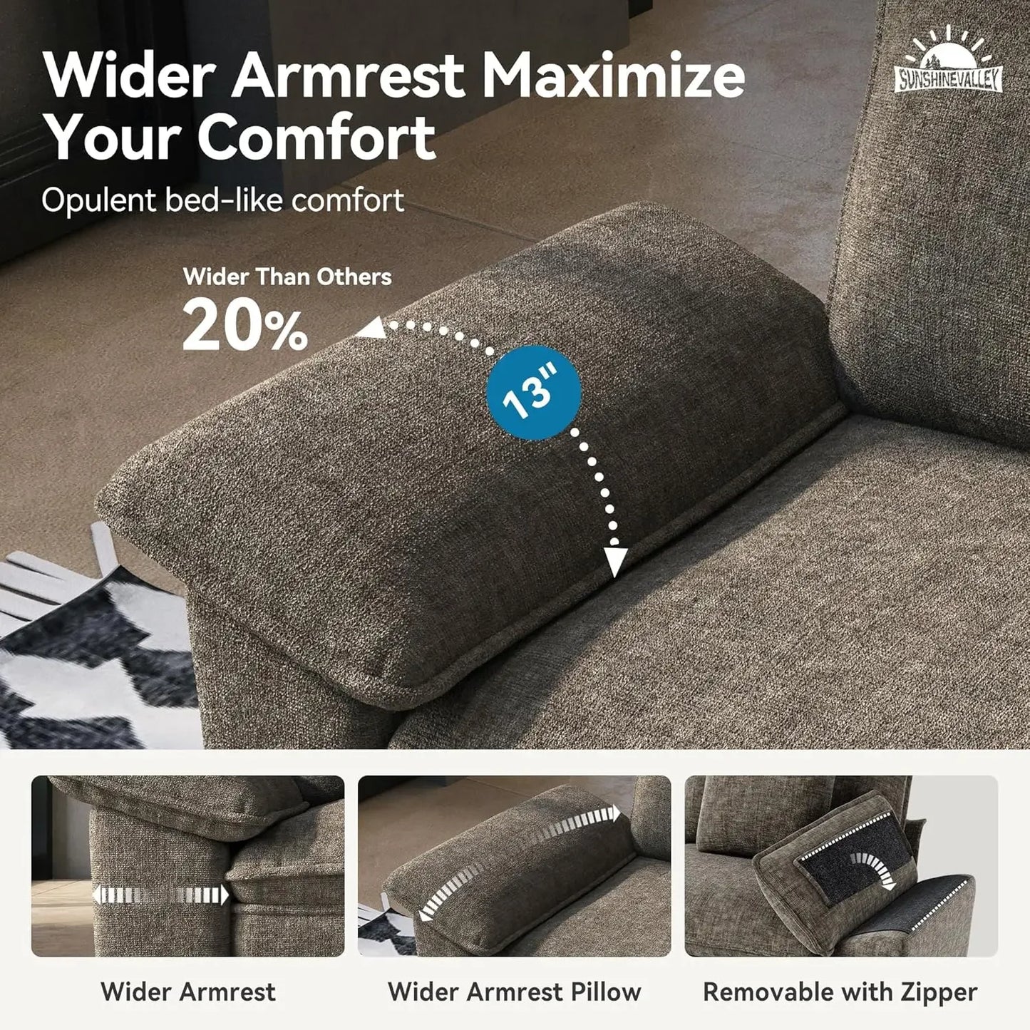 Modular Loveseat Cloud Sofa, 87.5'' Oversized Chenille Sectional Couch with Wider Armrest and Pillow, 2 Seat, Customized