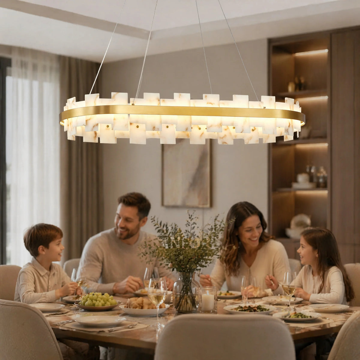 ARLGSITE 37.4" Modern Alabaster Chandelier, Adjustable Oval Stone Pendant Light for Dining Room, Bedroom & Kitchen Island