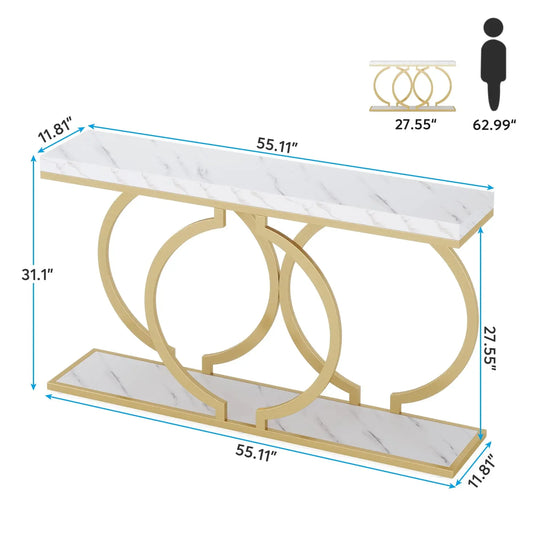 Tribesigns Gold Console Table, 55 inch Faux Marble Entryway Table Narrow Long Sofa Table, Modern Accent Table, Entrance Table