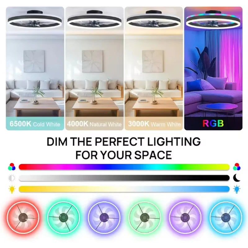 Smart RGB Ceiling Lamp Fan Home Decoration Atmosphere Ceiling Lamp Dimmable 6-speed Electric Fan for Hotel Bedroom Fixture