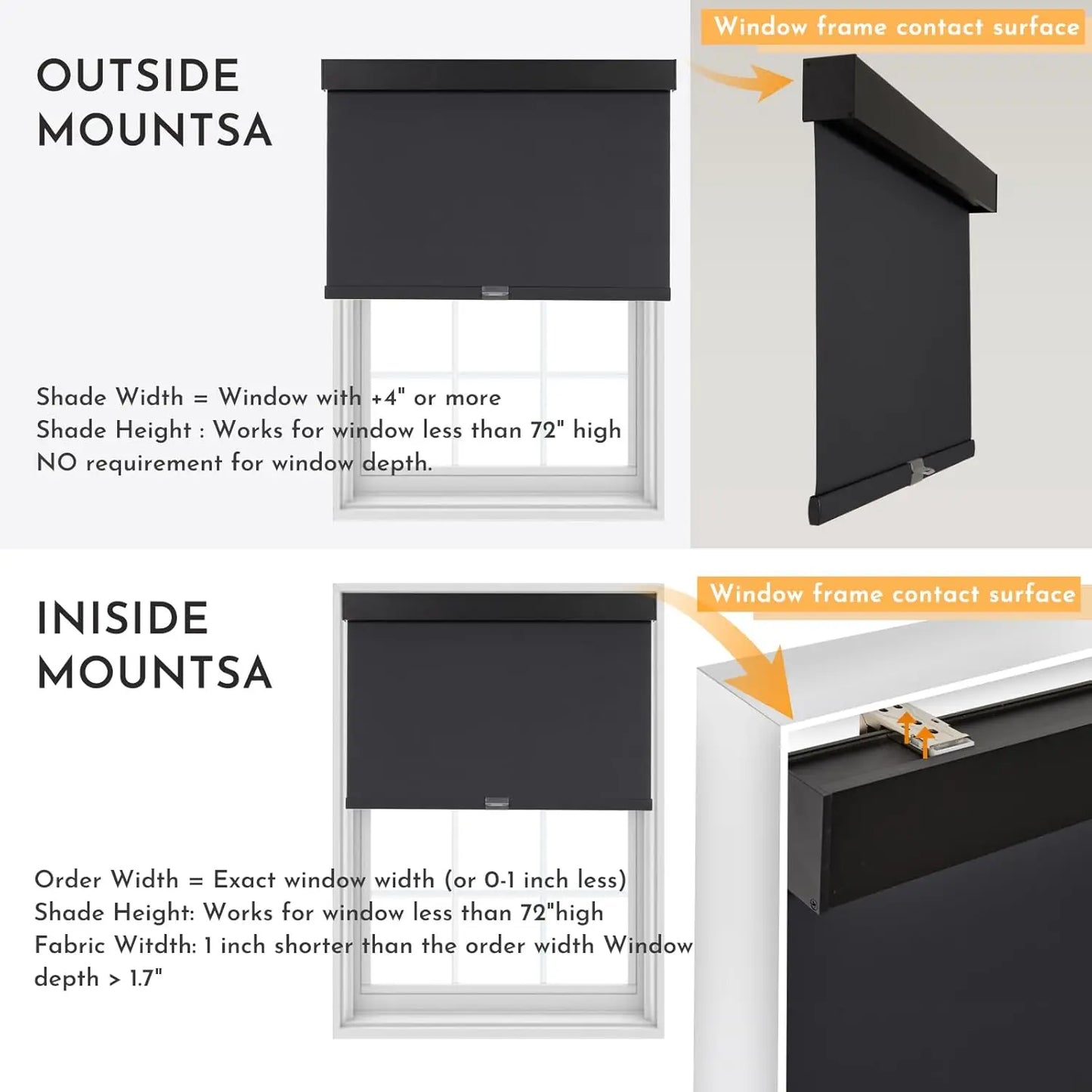 Cordless Blackout Roller Blinds with Thermal Insulation, UV Protection for Home Windows (Black, 34"W x 64"H)