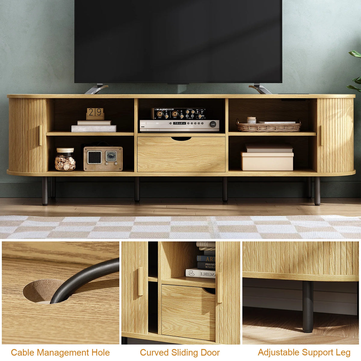 69" TV Stand w/ Power Outlet for TVs up to 80", Entertainment Center w/ Storage & Drawer, TV w/ Adjustable Shelves