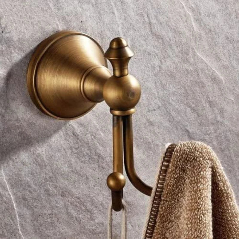 Solid Brass Double Hooks Towel Rack, Antique Bath Robe Hook, Vintage Bathroom Door Clothes Hanger for Bathroom Kitchen