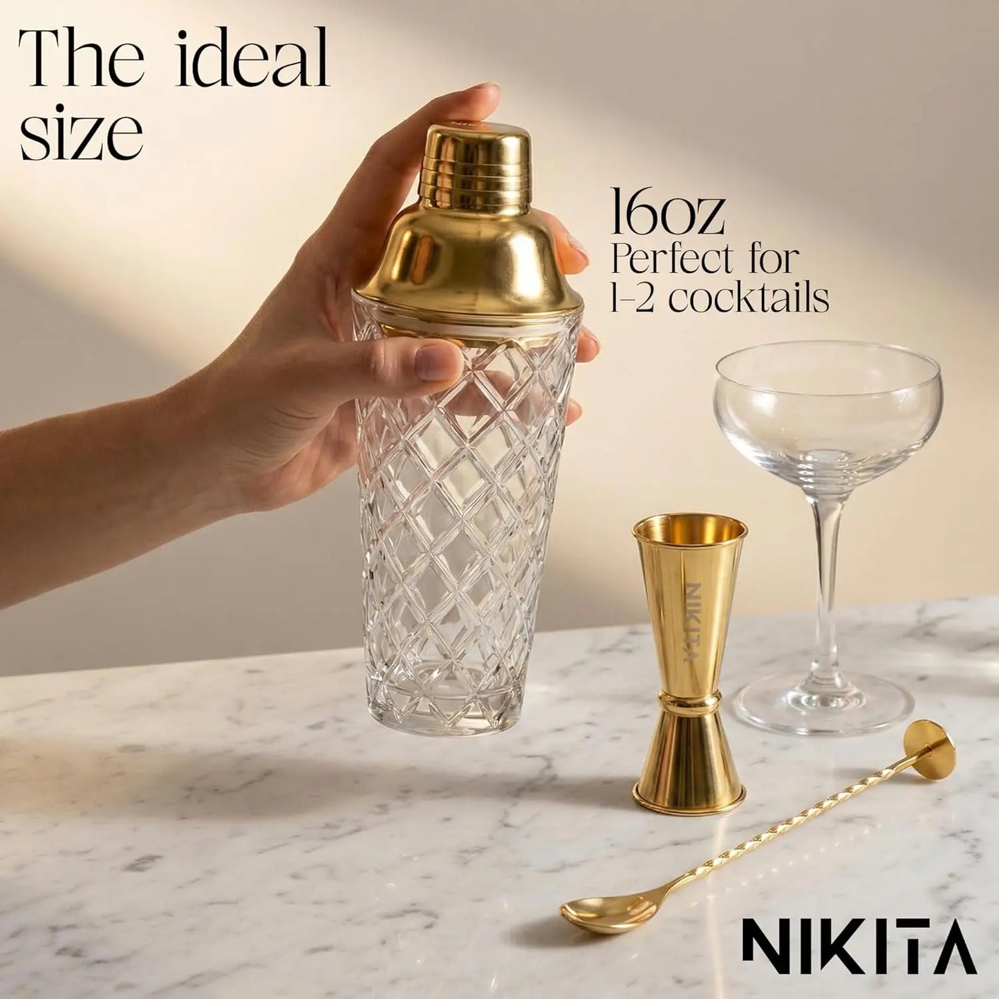 5-Piece Martini Cocktail Shaker Set with Strainer, Jigger, Spoon & Muddler - 16oz Drink Mixer for Professional Bartending