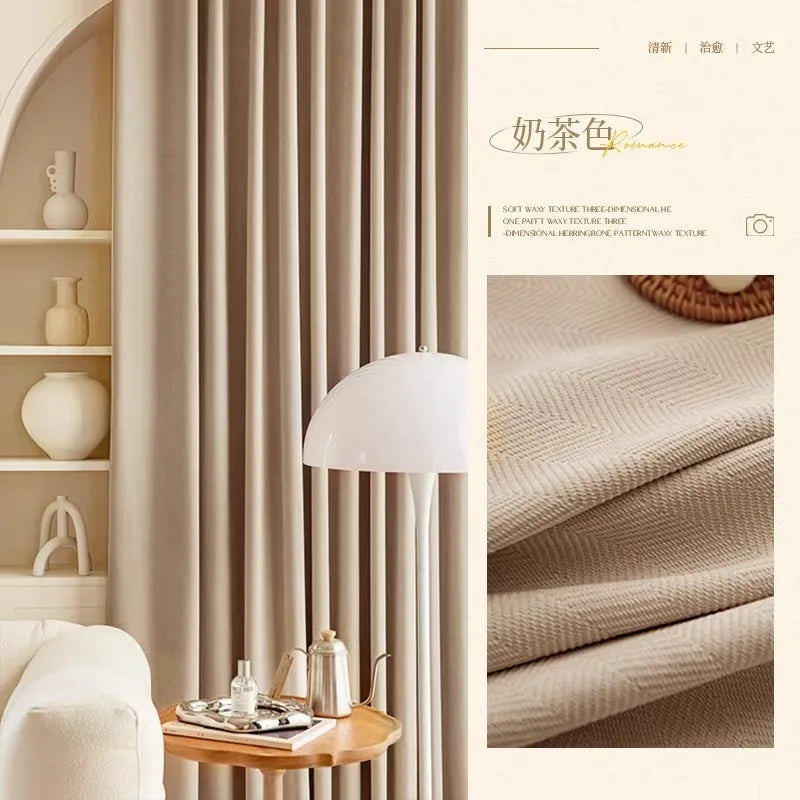 Modern Simple Jacquard Chenille Curtains for Living Room Bedroom Matcha Green Fabric Blackout Thickened Textured Luxury Custom