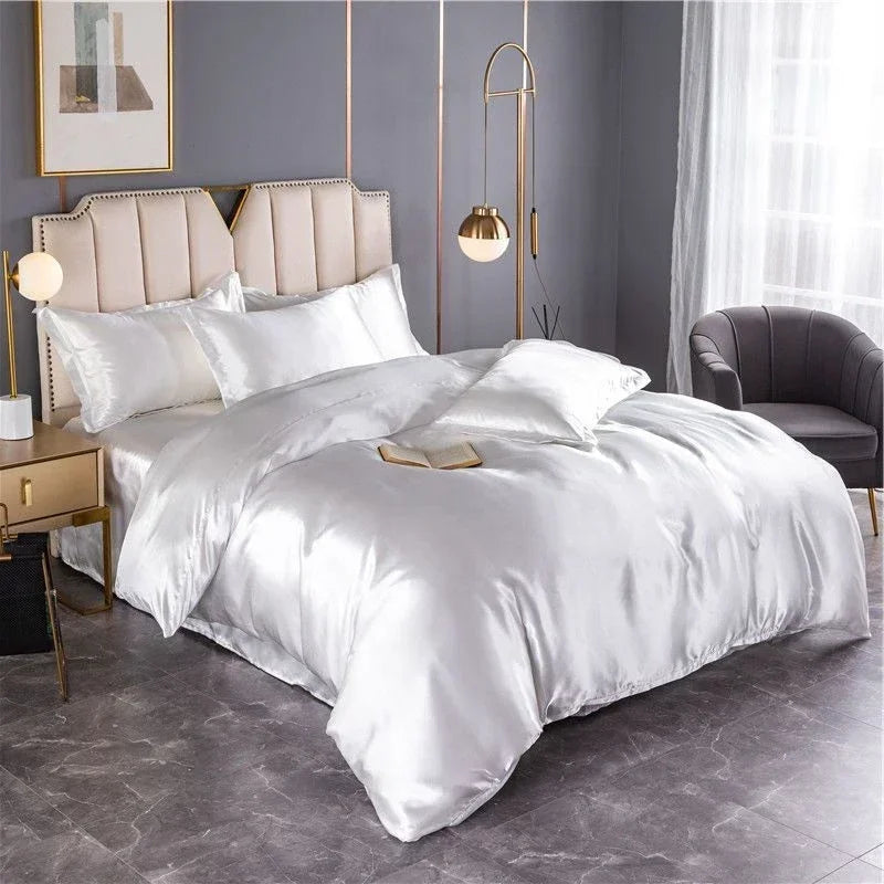 Mulberry 100% Silk Bedding Sets Skin Friendly Ice Silk Bed Sets Quilt Cover with Bed Sheet Pillowcase King Queen Full Twin Size
