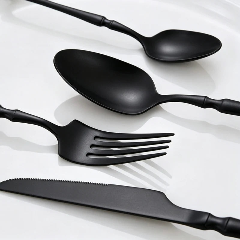 40 Pieces of Luxurious Mirror Black Stainless Steel Suit, Thin Waist Handle Knife Spoon Fork Suit, Western Steak Tableware.