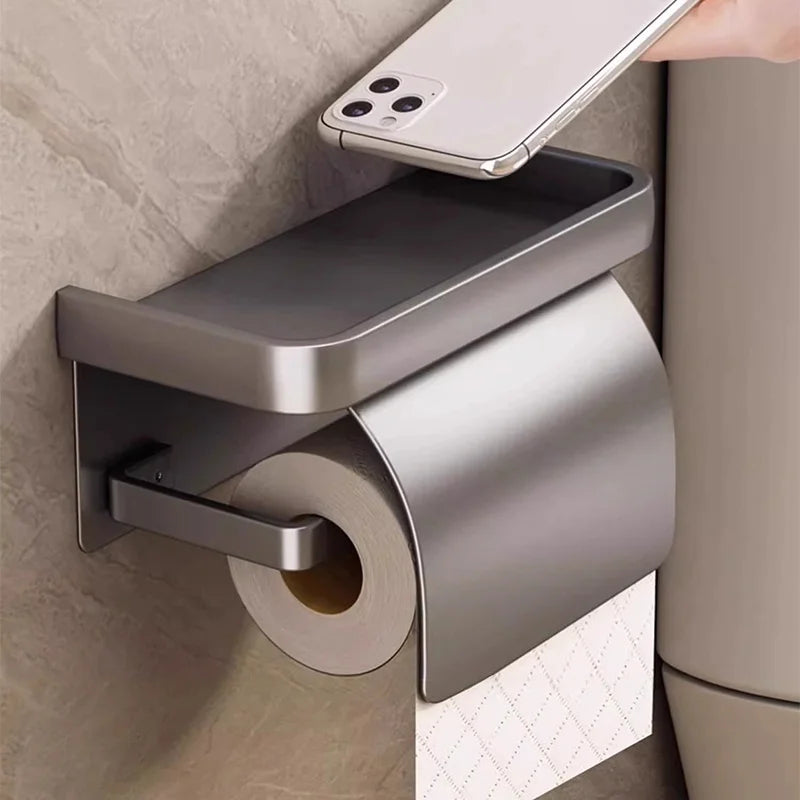 Self-Adhesive Toilet Paper Roll Holder Wall Mount or Adhesive Toilet Paper Holder with Shelf,Toilet Roll Holder, Tissue Holder