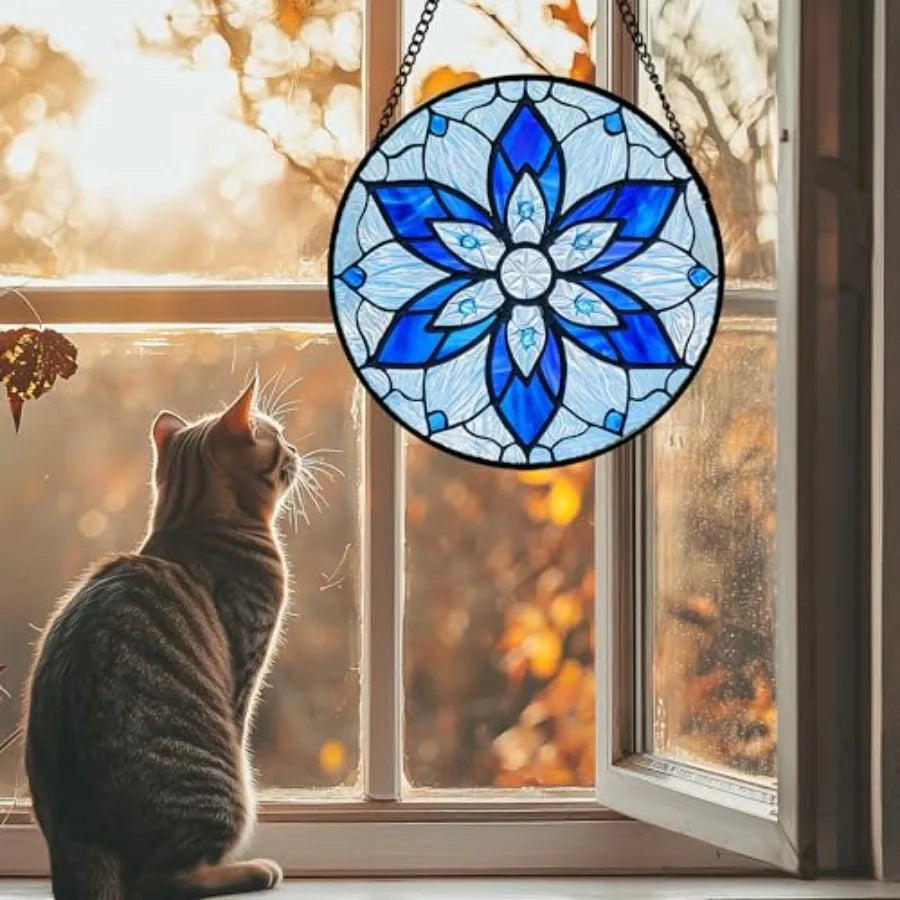 Stained Glass Window Hanging Tiffany Style Flowers Sun Catcher for Window Door Home Decor Suncatcher Christmas Mother's Day Birthday